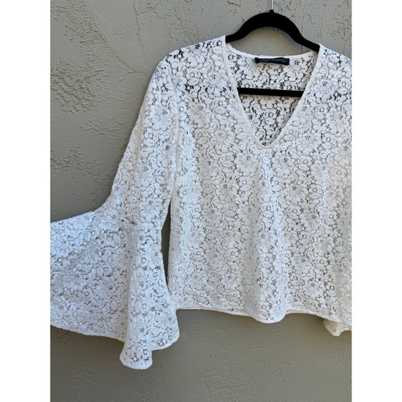 Zara white lace cottagecore fairy whimsical glam long bell sleeve Med - Picture 3 of 8